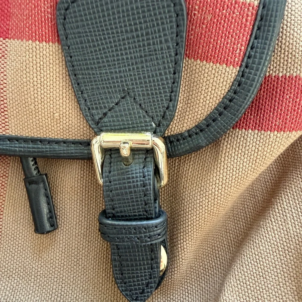 Burberry Brown Black and Red Canvas Drawstring Backpack